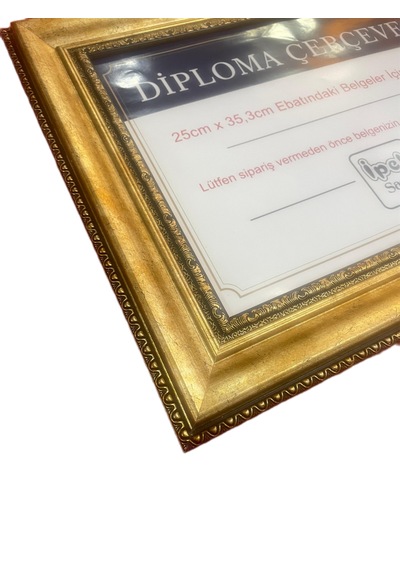 Diploma Çerçevesi Gold Renk - Hakiki Camlı Ürün - 25x35,2 Boyutta