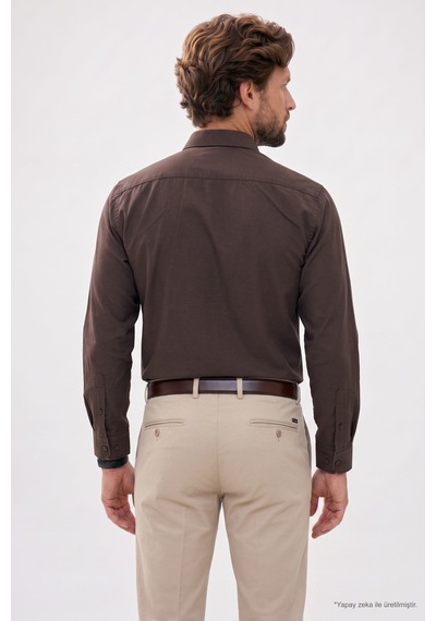 Tudors Regular Fit Rahat Kesim Oxford Doku Uzun Kollu Düğmeli Yaka Pamuklu Koyu Kahve Erkek Gömlek-52915 Tudors Regular Fit Rahat Kesim Oxford Doku Uzun Kollu Düğmeli Yaka Pamuklu Koyu Kahve Erkek Gömlek-52915