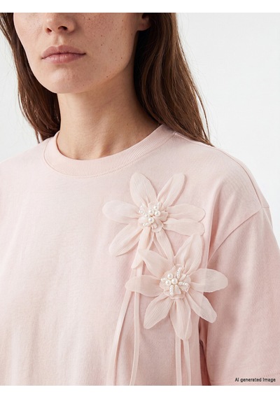 Lcw Modest Pembe Bisiklet Yaka Çiçek Aplikeli Bluz