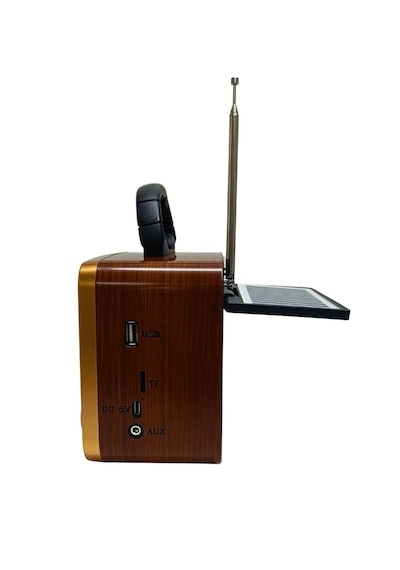 Gold Silver Gs-1325 Güneş Enerjili Fenerli Nostaljik Radyo Şarjlı Ahşap Bluetooth Hoparlör Usb Tf