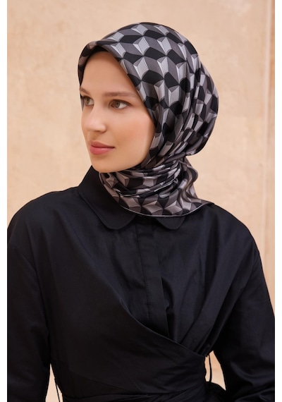 Belli İpek Eşarp - 4112-87 Siyah Füme Twill