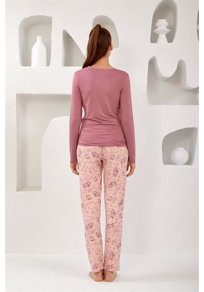 Relax Mode Kadın Dantelli Viskon Pijama Takım - 10762 VİZON