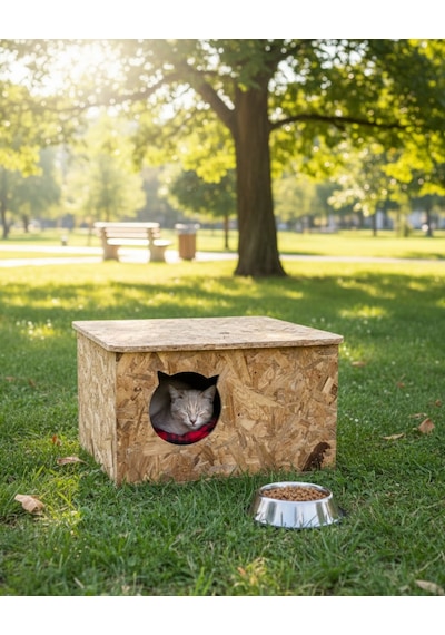 Reyo Yetişkin ve Yavru Kedi Evi İç ve Dış Mekana Uygun Kedi Evi Sokak Kedileri İçin Yuva Kedi Barınağı 50 x 35 x 30 CM CAT19