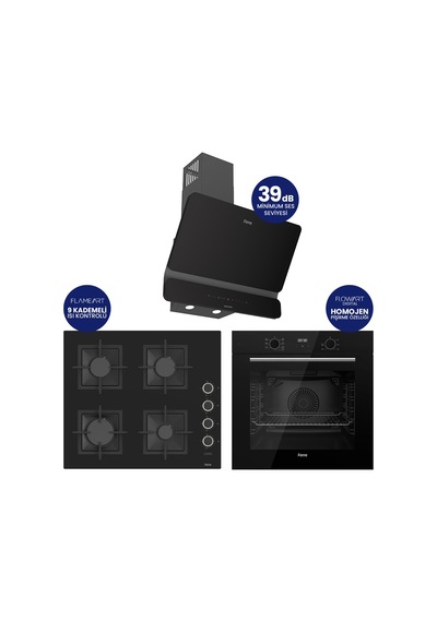Flowart Digital QBL63CS+SC205-FA+D080-SA Siyah Kaymaz Döküm Izgaralı Cam Ankastre Set