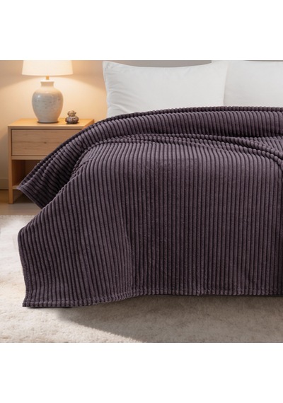 Maxstyle Çizgili Vizon Tek Kişilik Polar Battaniye Mürdüm 150x220 Cm Renkli