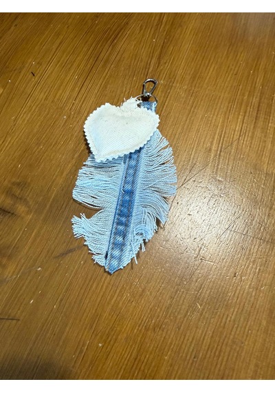 El İşçiliği Kalp Yaprak Detaylı Denim Çanta Charm Mavi - Bej