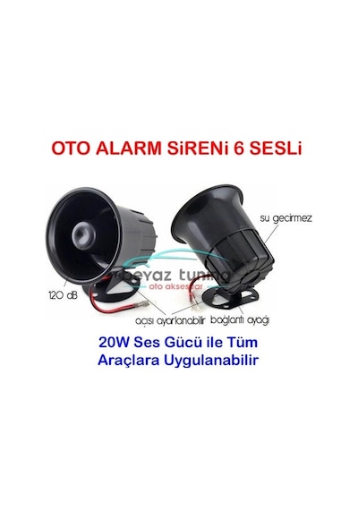 Oto Alarm Sireni 12V 20w 6 Sesli