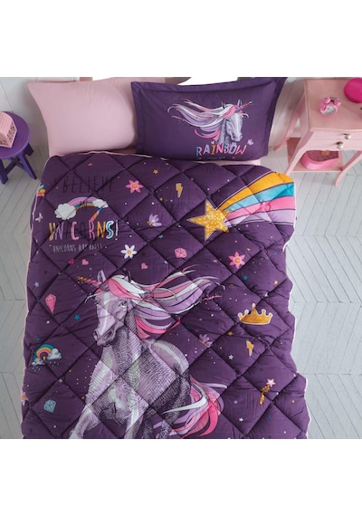 Ranforce 100% Pamuk Tek Kişilik Uyku Seti Rainbow V1 Mor-6189