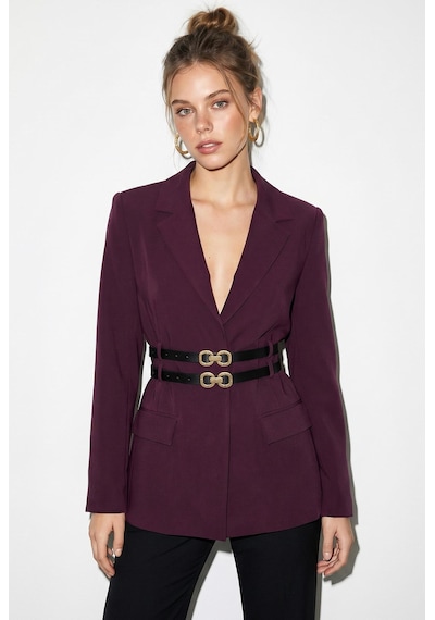 Shade Kadın Astarlı Çift Kemer Detaylı Klasik Blazer Ceket 8151 60286140 - Mürdüm