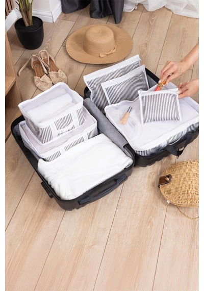 Bavul Organizer Çizgili 6lı Set Kumaş Kahverengi Tr Diğer