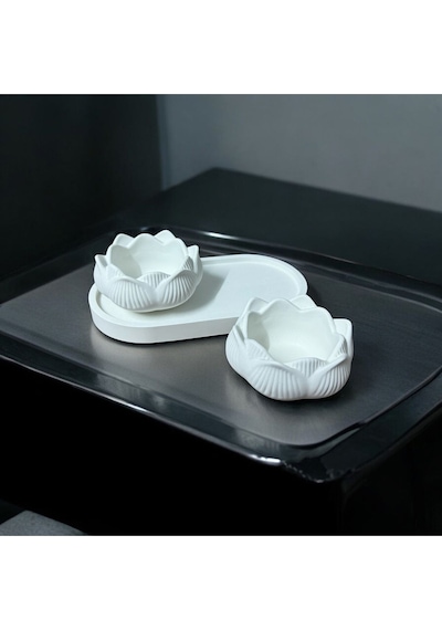 Bernami Vazo Pinterest 3lü Set Lotus Çiçeği & Oval Organizer Tabak & Tealight Mumluk & Dekor Süs & Alçı Mumluk Diğer