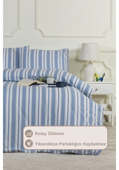 Elart Scatt Nevresim Takımı Çift Kişilik Lastikli Çarşaf 200x220 Cm Mavi MAVI