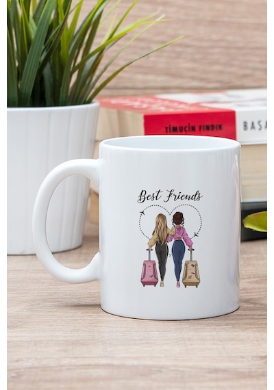 Beyaz Best Friends Baskılı Kupa Bardak