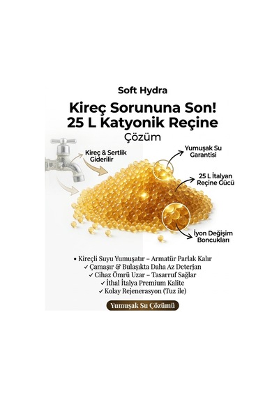 Su Yumuşatma Reçinesi 25 Litre  İyon Değişim Kireç Önleyici / İtalyan Katyonik