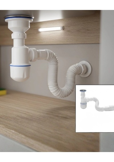 Mey İthalat Esnek Lavabo Sifonu Gider Borusu Koku Önleyici Sızdırmaz Bağlantılı Pratik Montaj