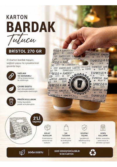 Karton Bardak Taşıyıcı Kahve Bardağı Taşıyıcı 100'lü Paket