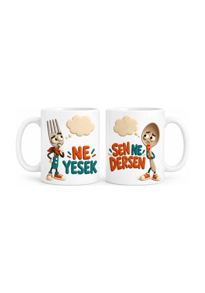 Ren.ga.renk Yemek Kararı 2'li Porselen Kupa Seti - Model 842 Rengaren