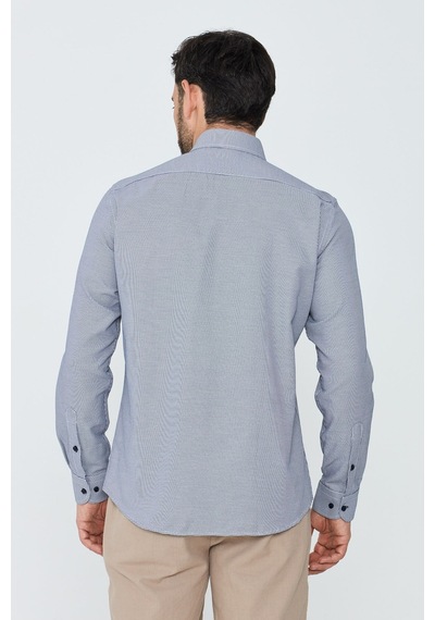 White Stone Lacivert Mikro Desenli Dynamic Fit Erkek Uzun Kollu Gömlek