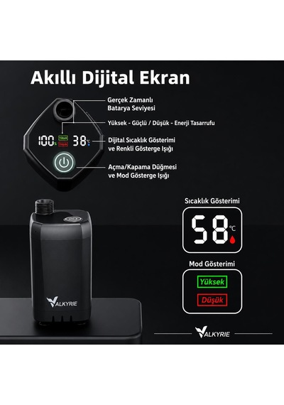 Valkyrie Şarjlı Kamp Duşu 6000mah Dijital Göstergeli Taşınabilir Duş Seti 20l Katlanabilir Kova Ipx7