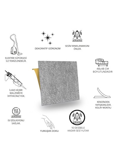 Tink Kendinden Yapışkanlı Keçe Karo Zemin Ve Duvar Kaplama Duvar Kağıdı Desenli Gri 48x48 Cm 4 Adet 0,92 M² 4 Adet 0,92 M²