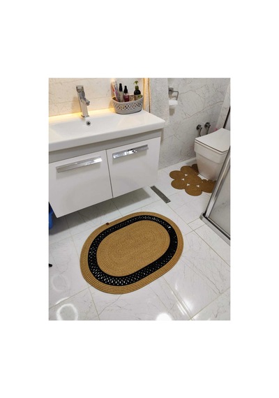 Jüt Desenli Kapı Önü Paspas Banyo Paspası Balkon Paspası Hediyelik Ev Eşyası Hasır Siyah Hasır Siyah