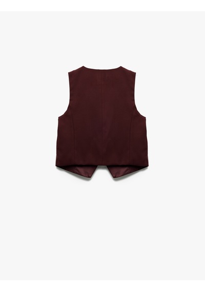 Koton Astarlı Kolsuz Düğmeli V Yaka Blazer Yelek Bordo 6wak20009pw Bordo