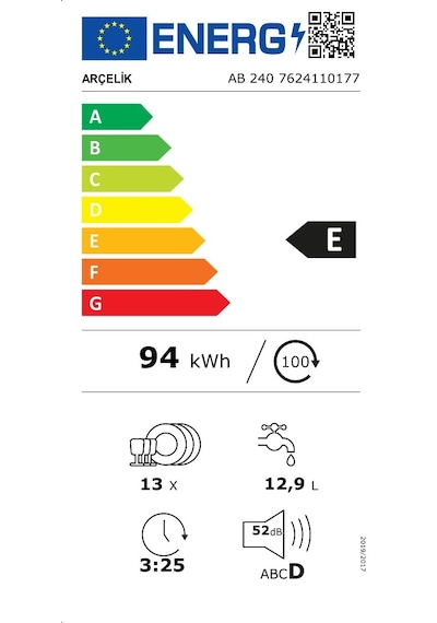 Arçelik AB 240 4 Programlı 13 Kişilik Ankastre Bulaşık Makinesi