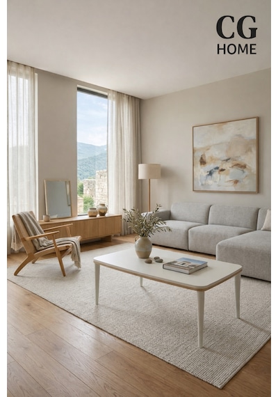 Ant Home Sahra Lüks Modern Lake Boya Orta Sehpa, Salon Sehpası, Gold Detaylı Ekru