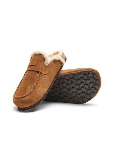 Comfortfusse Snug-pl - Kadın Ortopedik Deri Sabo Terlik Taba Süet Deri