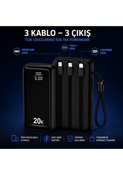 Hepu Hp-ap09 Armor Series 20.000 Mah Dahili Kablolu Qualcomm Quic
