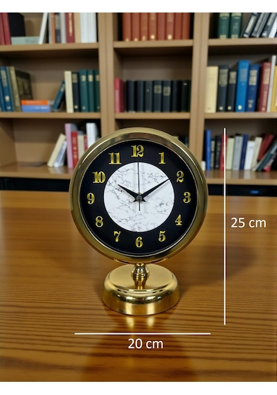Mermer Işıltısı Gold 25 X 20 Cm Metal Masa Saati