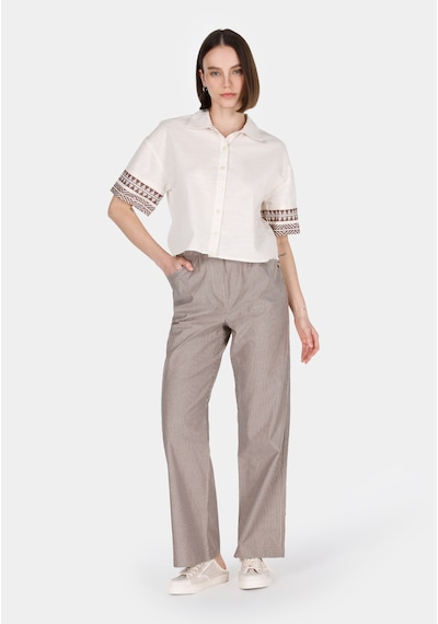 Colin's Colins Regular Fit Shirt Neck Etnik Kadın Ekru Kısa Kol Gömlek Cl1073356 Q1.v1 Ecr Ekru