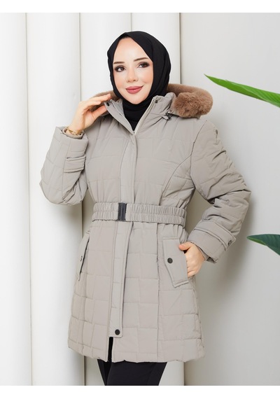 Eslemnur Nova Kumaş Şişme Mont 85cm Vizon