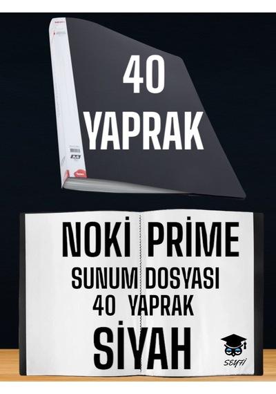40 Yaprak Siyah A4 Sunum Dosyası Noki Prime Yüksek Kalite Poşet Kalınlığı Yerli Üretim Çok Renkli