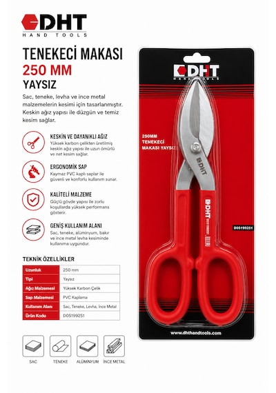 Dht 250 Mm Yaysız Tenekeci Makası Profesyonel Sac Metal Teneke Kesme Makası