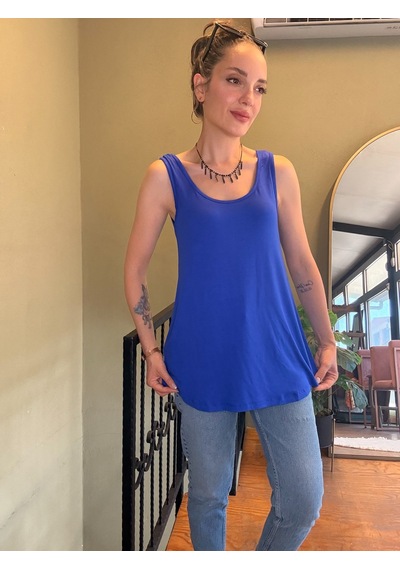 Ali Butik Saks Mavi Kalın Askılı Viskon Atlet
