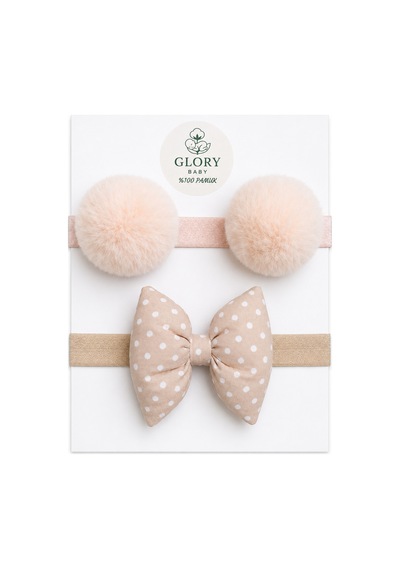 Kız Bebek Fiyonklu & Ponponlu Bandana - Saç Bandı 2'li Set Pembe - Camle Kalpli Pembe - Camle Kalpli