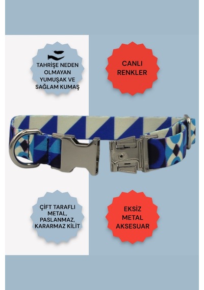Caramelos İsimli Köpek Tasması, Köpek Künyesi, Köpek İsimlik 130 Beyaz - Lacivert
