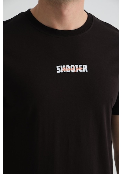 Shooter Sportwear Shooter Erkek T-shirt Minimal Baskılı Pamuklu Kumaş Standart Kalıp Siyah