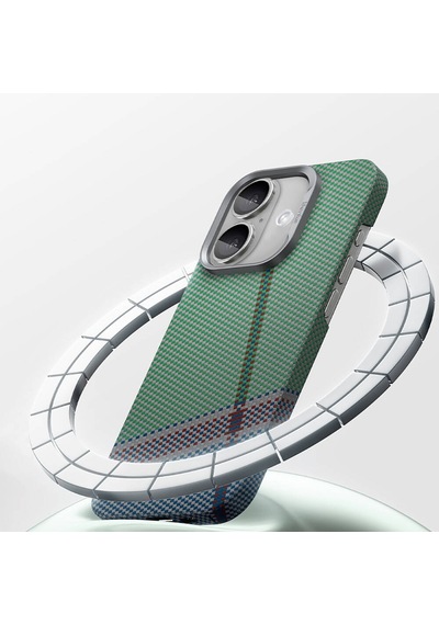 Apple Uyumlu iPhone 16 Plus Kılıf Magsafe Şarj Karbon Fiber Tasarım Benks Passion Green Armorair Kevlar Yeşil