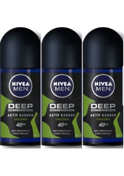 Nivea Men Deep Dimension Amazonia Aktif Karbon Erkek Roll-On Deodorant 50 ML x 3