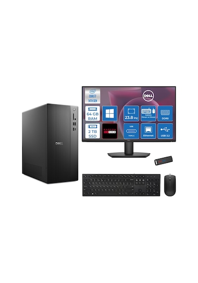 Dell Tower Essential QVT1260 BTO-01400727H24 i7-14700 64 GB 2 TB SSD RX550 23.8" W11H Masaüstü Bilgisayar + USB Bellek