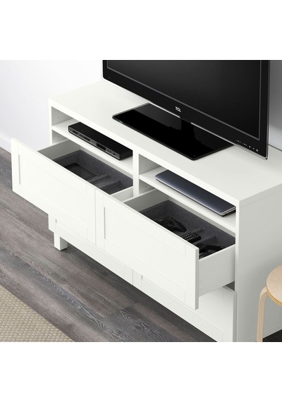 Tv Sehpası, Beyaz, 120x40x74 Cm, Hanvıken, Fren Raylı Beyaz