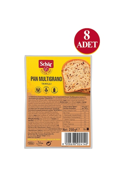 Schar Pan Multigrano Ketenli Glutensiz Ayçekirdekli Ekmek 8 x 250 G