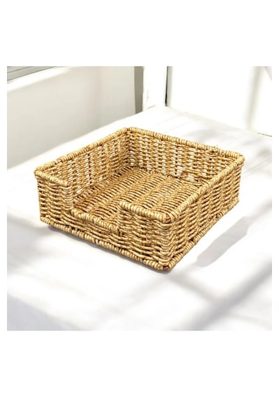Hasır Rattan Peçetelik Saklama Kutusu Organizer Kare 18cm