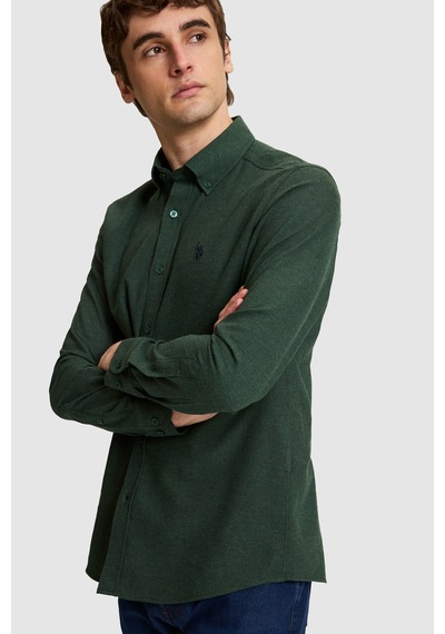 U.S. Polo Assn. Erkek Koyu Yeşil Slim Fit Uzun Kollu Basic Gömlek 50332397-vr079 Koyu Yesıl