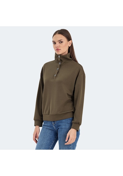 Slazenger VIDAL Oversize Kadın Dik Yaka Oversıze Haki Sweatshirt