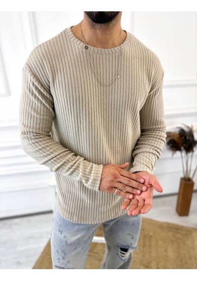 Elku Moda Uzun Kollu Tişört Fitilli Bisiklet Yaka Yumuşak Dokulu Tüylenmez Pamuklu Kazak Sweatshirt Krem Elku Moda Uzun Kollu Tişört Fitilli Bisiklet Yaka Yumuşak Dokulu Tüylenmez Pamuklu Kazak Sweatshirt Krem