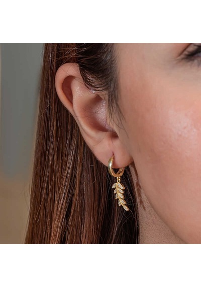Gümüş Gold Sallantılı Başak Kadın Küpe Gümüş