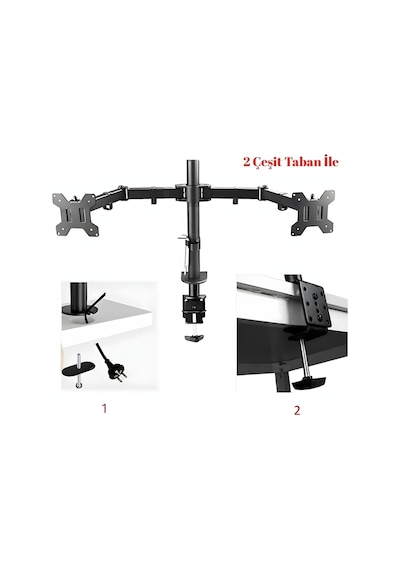 Çift Kol Ayarlanabilir Monitör Tutucu Stand 14''-32'' Lcd/led Vesa Uyumlu Monitör Ayağı